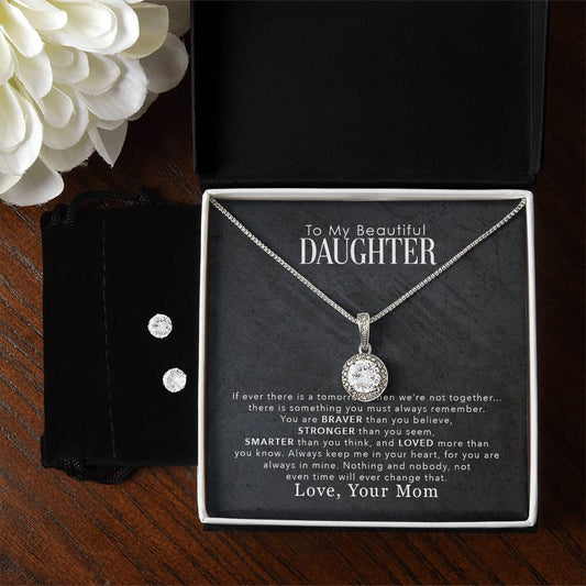 Daughter Love You More Hope Necklace and Earring Set - Elegant and Personalized Gift-[Heartfelt Family Gift]