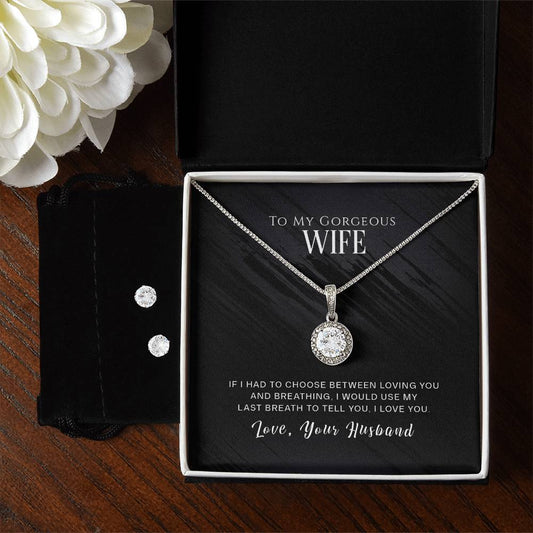 Eternal Hope Necklace and Earring Set - Wifes Last Breath  Unique Bridal Jewelry-[Heartfelt Family Gift]