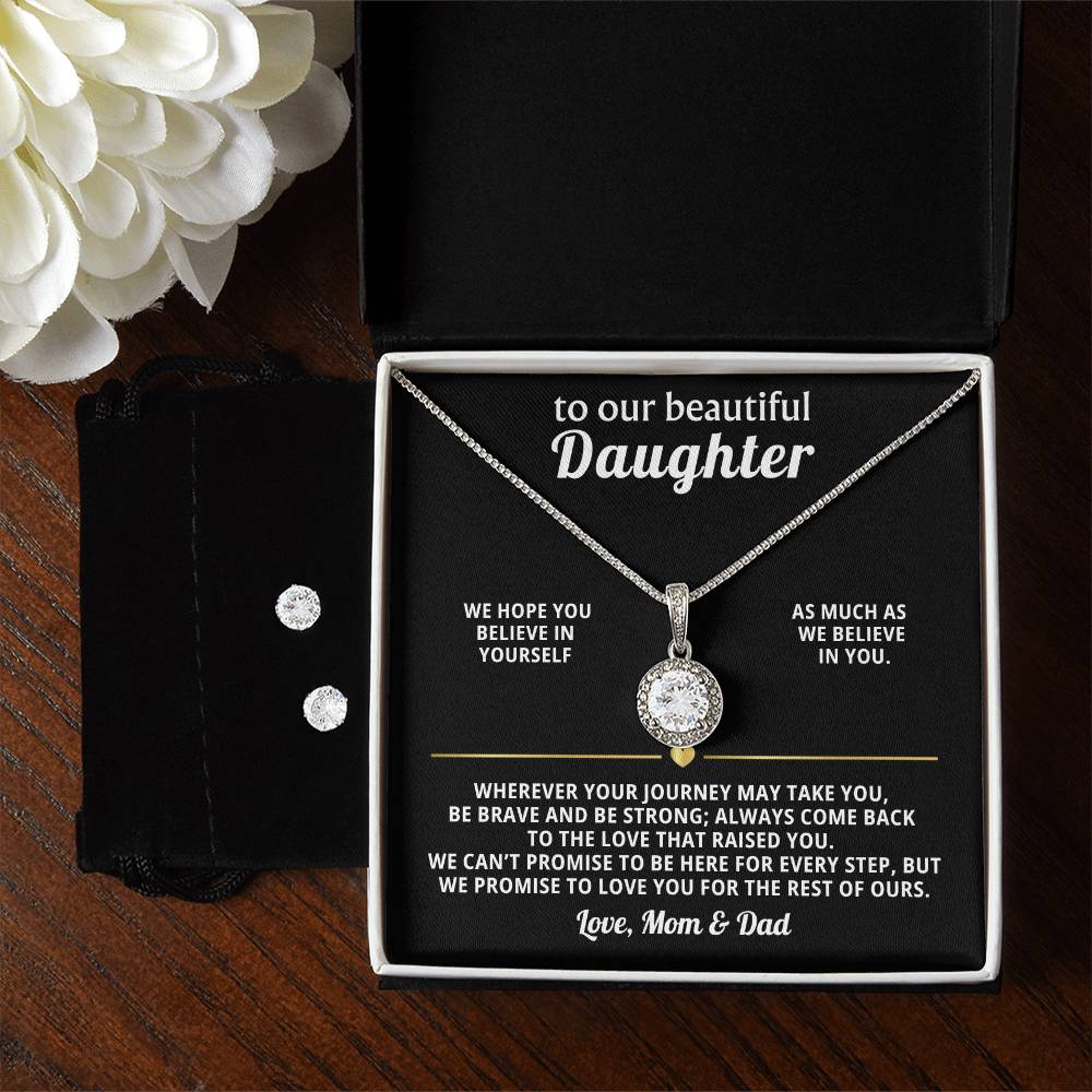 To Our Daughter Love Knot Necklace Earring Gift Set from Mom Dad