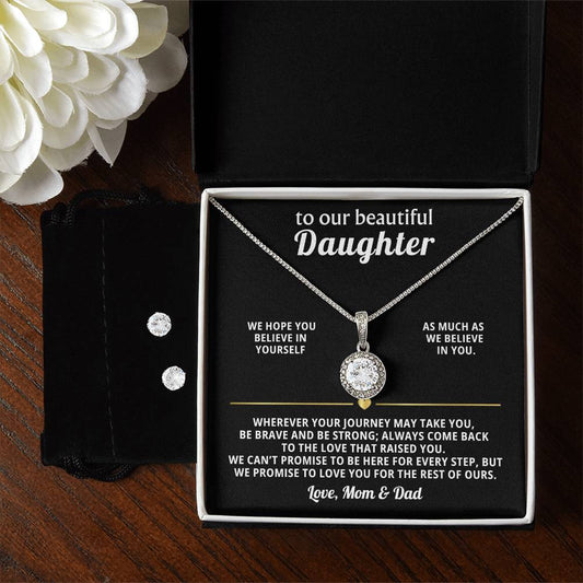To Our Daughter Love Knot Necklace Earring Gift Set from Mom Dad