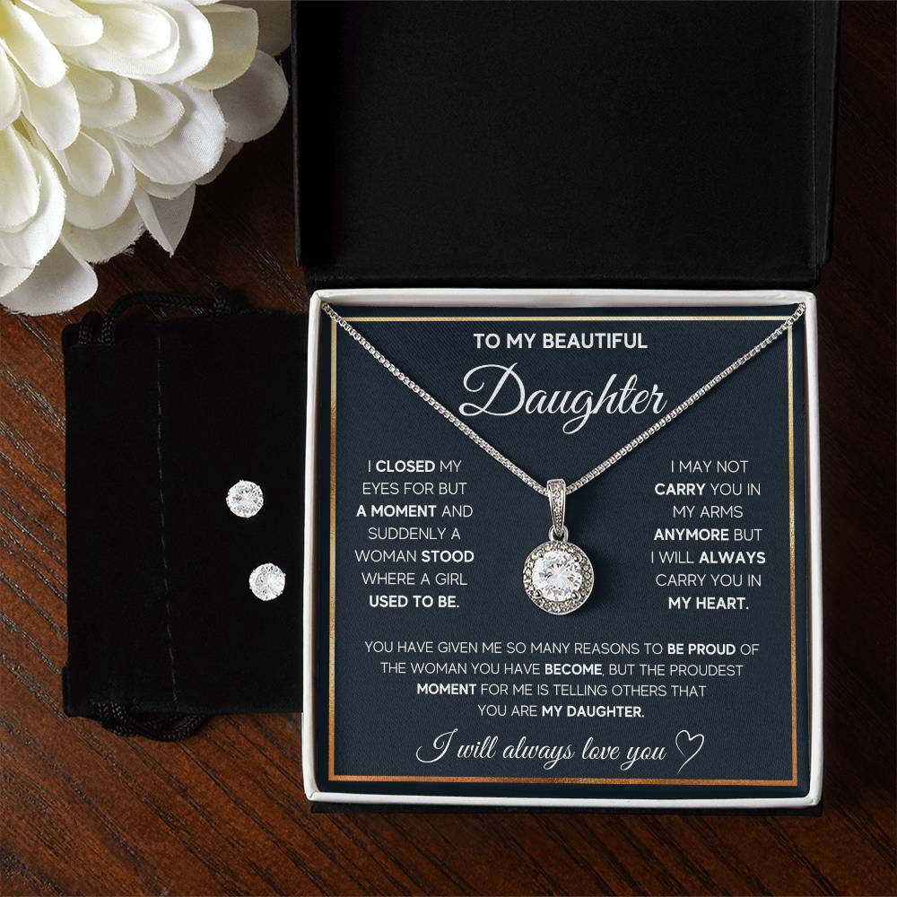 Hope Design Monogram Love You Always Necklace and Earring Set - Gift for Daughter-[Heartfelt Family Gift]