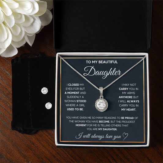Hope Design Monogram Love You Always Necklace and Earring Set - Gift for Daughter-[Heartfelt Family Gift]