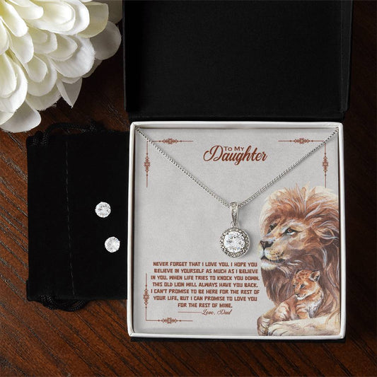 Daughter Lion Hope Necklace and Earring Set - Old Lion-Inspired Jewelry for a Meaningful Gift-[Heartfelt Family Gift]