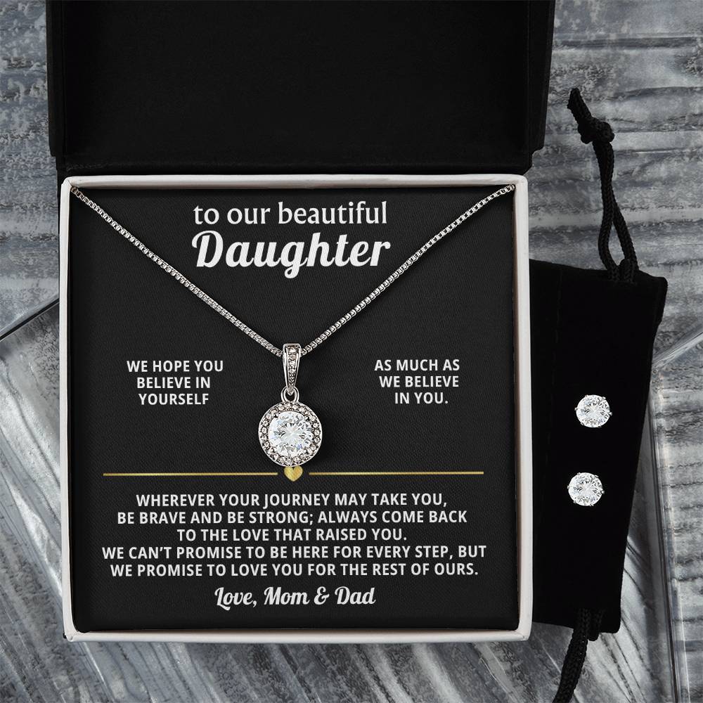 To Our Daughter Love Knot Necklace Earring Gift Set from Mom Dad