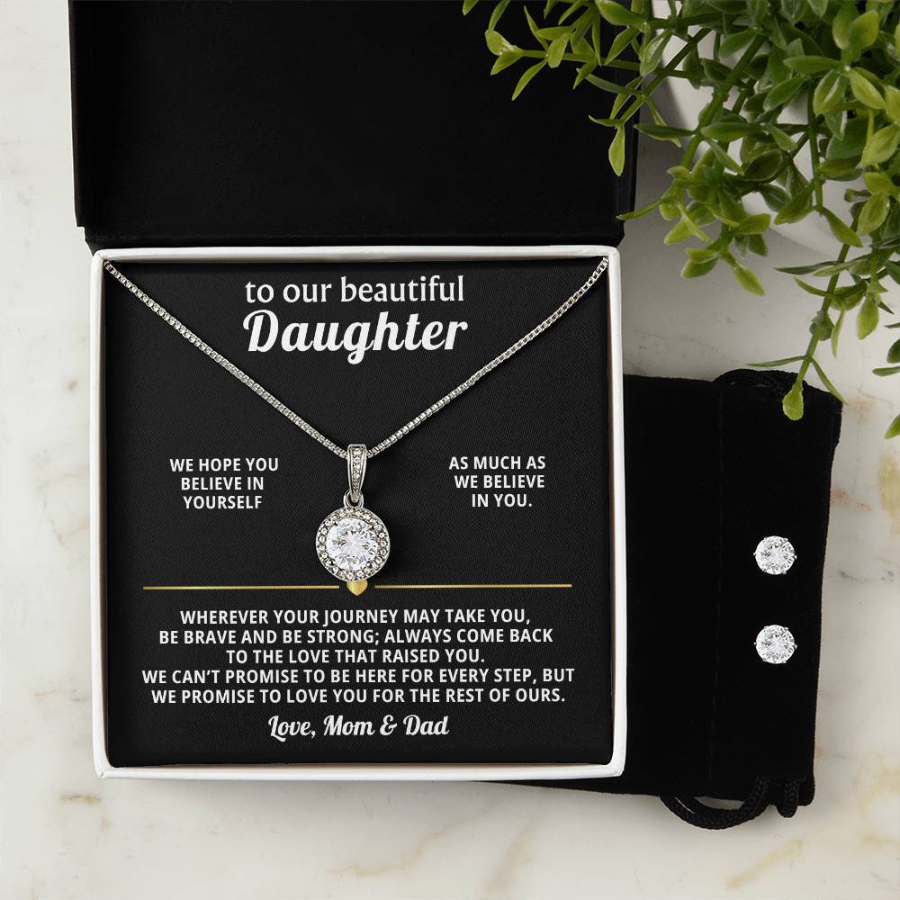 To Our Daughter Love Knot Necklace Earring Gift Set from Mom Dad
