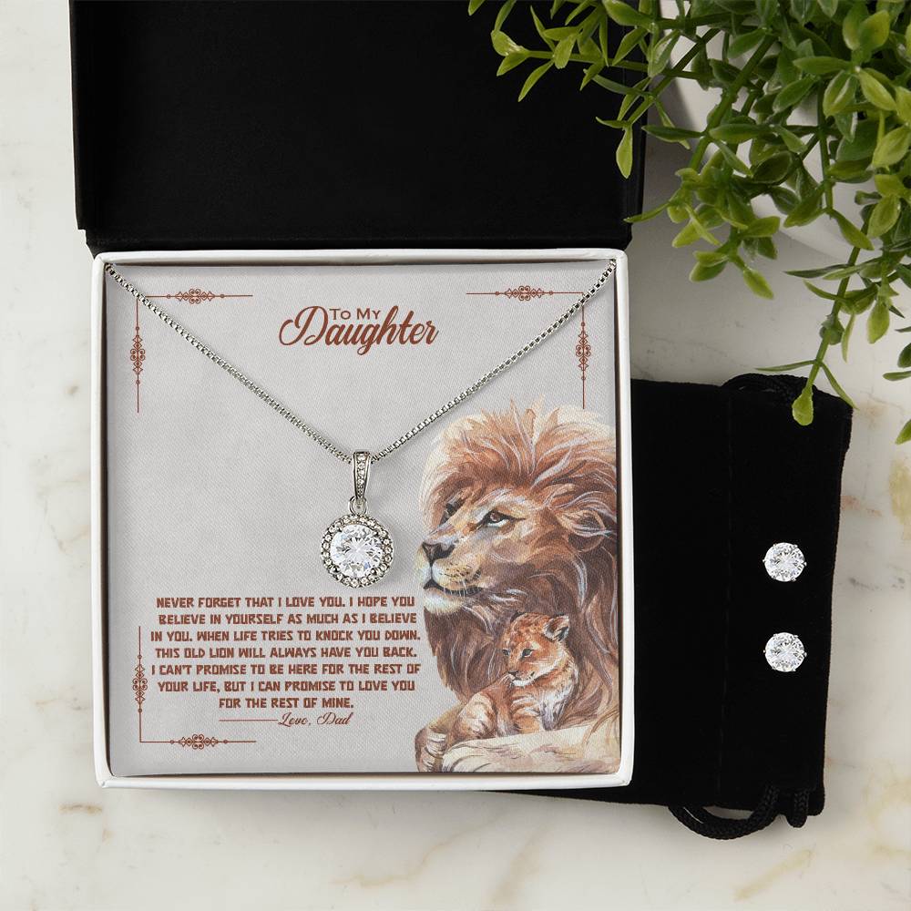 Daughter Lion Hope Necklace and Earring Set - Old Lion-Inspired Jewelry for a Meaningful Gift-[Heartfelt Family Gift]
