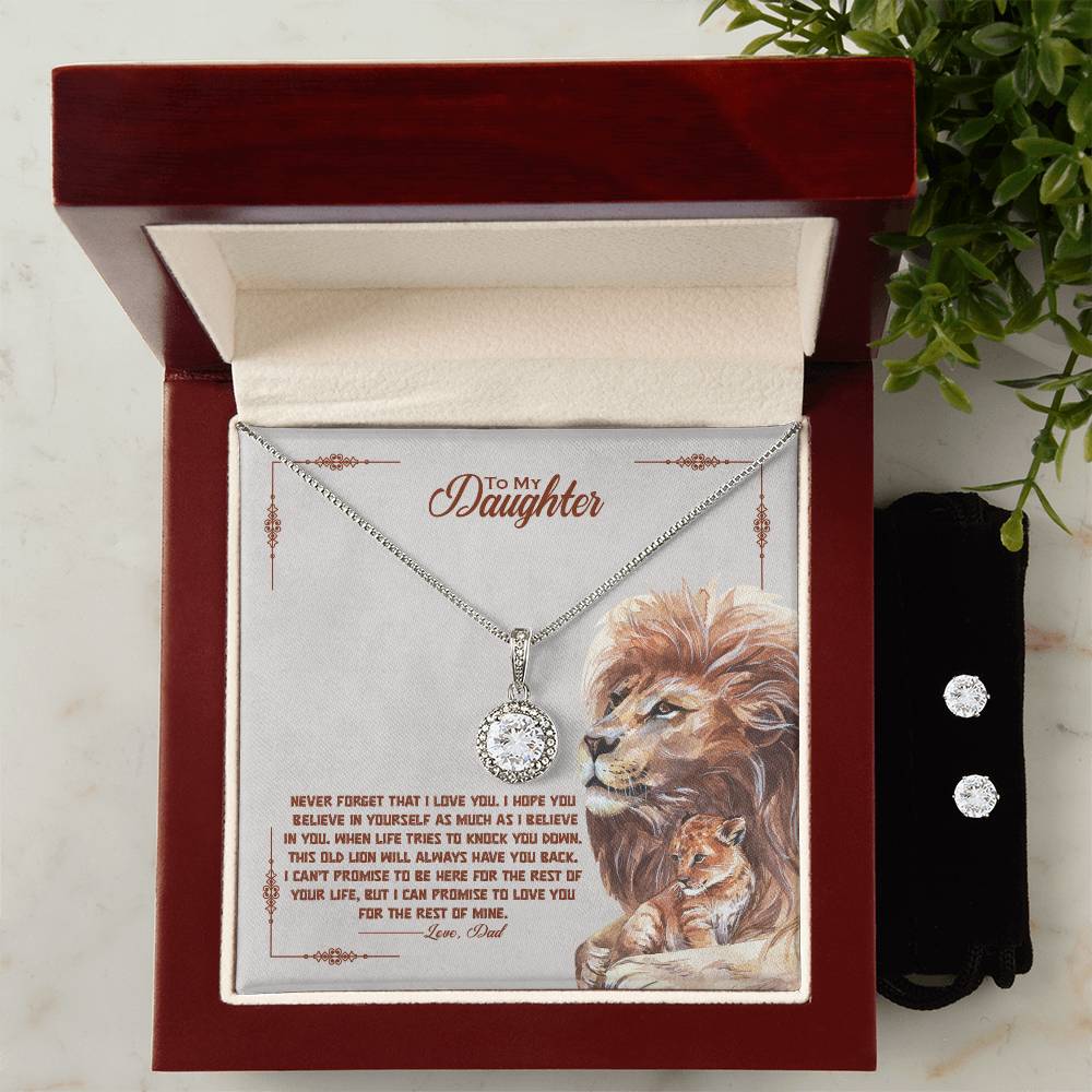 Daughter Lion Hope Necklace and Earring Set - Old Lion-Inspired Jewelry for a Meaningful Gift-[Heartfelt Family Gift]