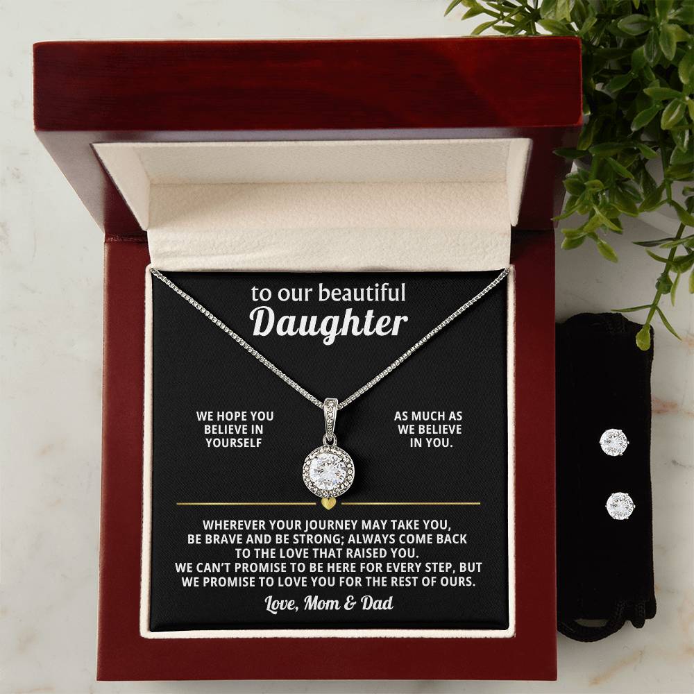 To Our Daughter Love Knot Necklace Earring Gift Set from Mom Dad
