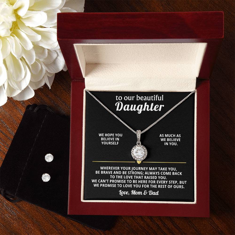 To Our Daughter Love Knot Necklace Earring Gift Set from Mom Dad