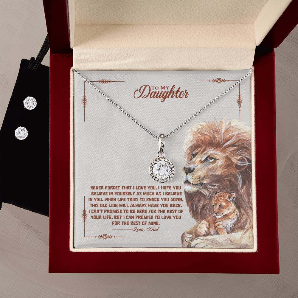 Daughter Lion Hope Necklace and Earring Set - Old Lion-Inspired Jewelry for a Meaningful Gift-[Heartfelt Family Gift]