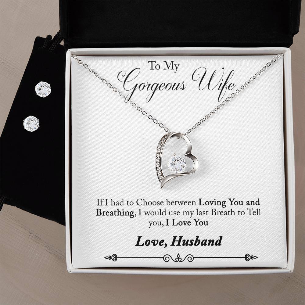 Gorgeous Wife Heart Necklace and Earring Set-[Heartfelt Family Gift]