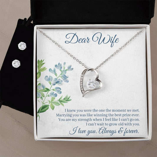Wife Always  Forever Heart Necklace and Earring Set - Perfect Gift for HerKeep the main keywords at the beginning of the title for easy visibility Heart Necklace and Earring Set - Wife Always  ForeverHeart Necklace  Earring Set  Gift for Her-[Heartfelt Family Gift]