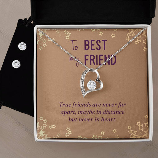 Best Friend Distance Heart Necklace and Earring Set-[Heartfelt Family Gift]