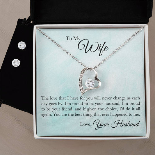 To My Wife - Proud To Be Your Husband Heart Necklace and Earring Set-[Heartfelt Family Gift]