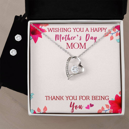 Mother's Day Heart Necklace and Earring Set-[Heartfelt Family Gift]