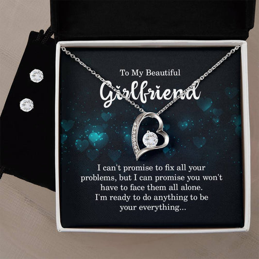 Girlfriend Encouragement Heart Necklace and Earring Set-[Heartfelt Family Gift]
