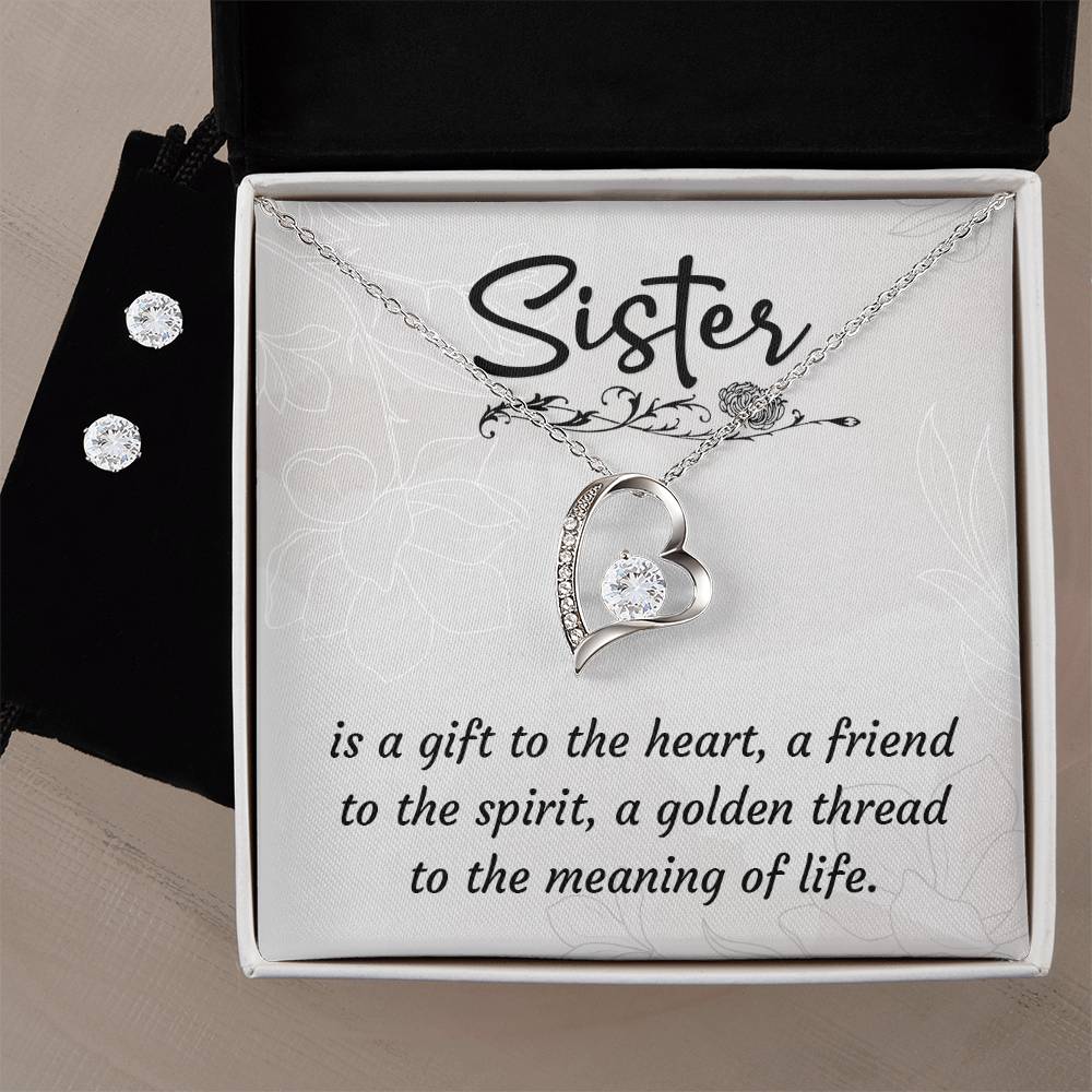 A Sister is A Gift Heart Necklace and Earring Set-[Heartfelt Family Gift]