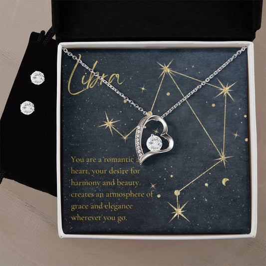 Libra Heart Necklace and Earring Set-[Heartfelt Family Gift]
