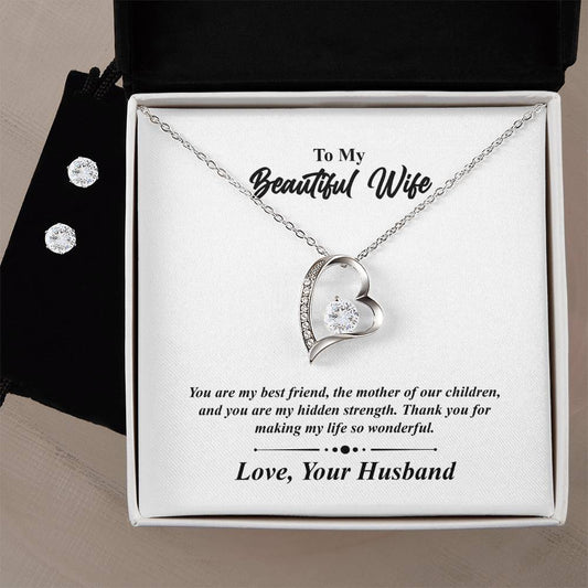 Beautiful Wife Heart Necklace and Earring Set-[Heartfelt Family Gift]