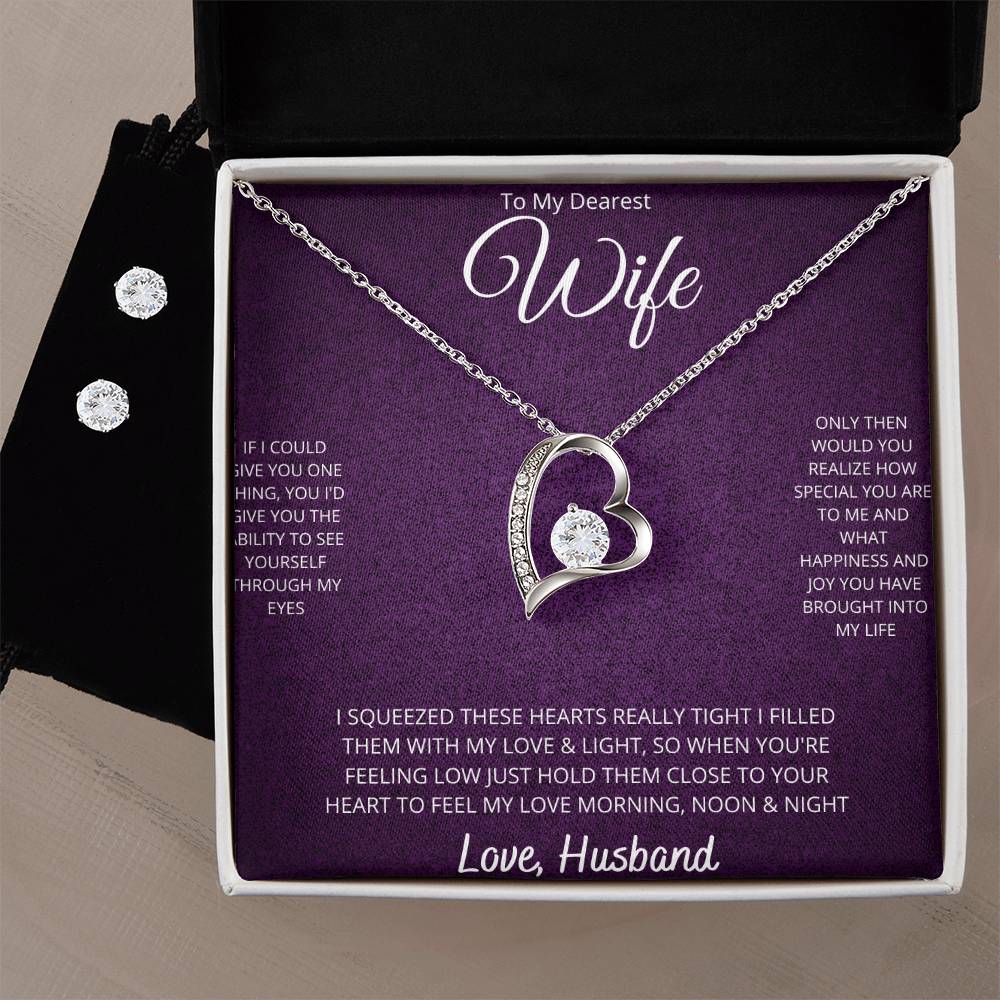 Stunning Wife Heart Necklace and Earring Set - Perfect Gift for Her-[Heartfelt Family Gift]