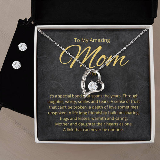 amazing mom wife  Heart Necklace and Earring Set-[Heartfelt Family Gift]