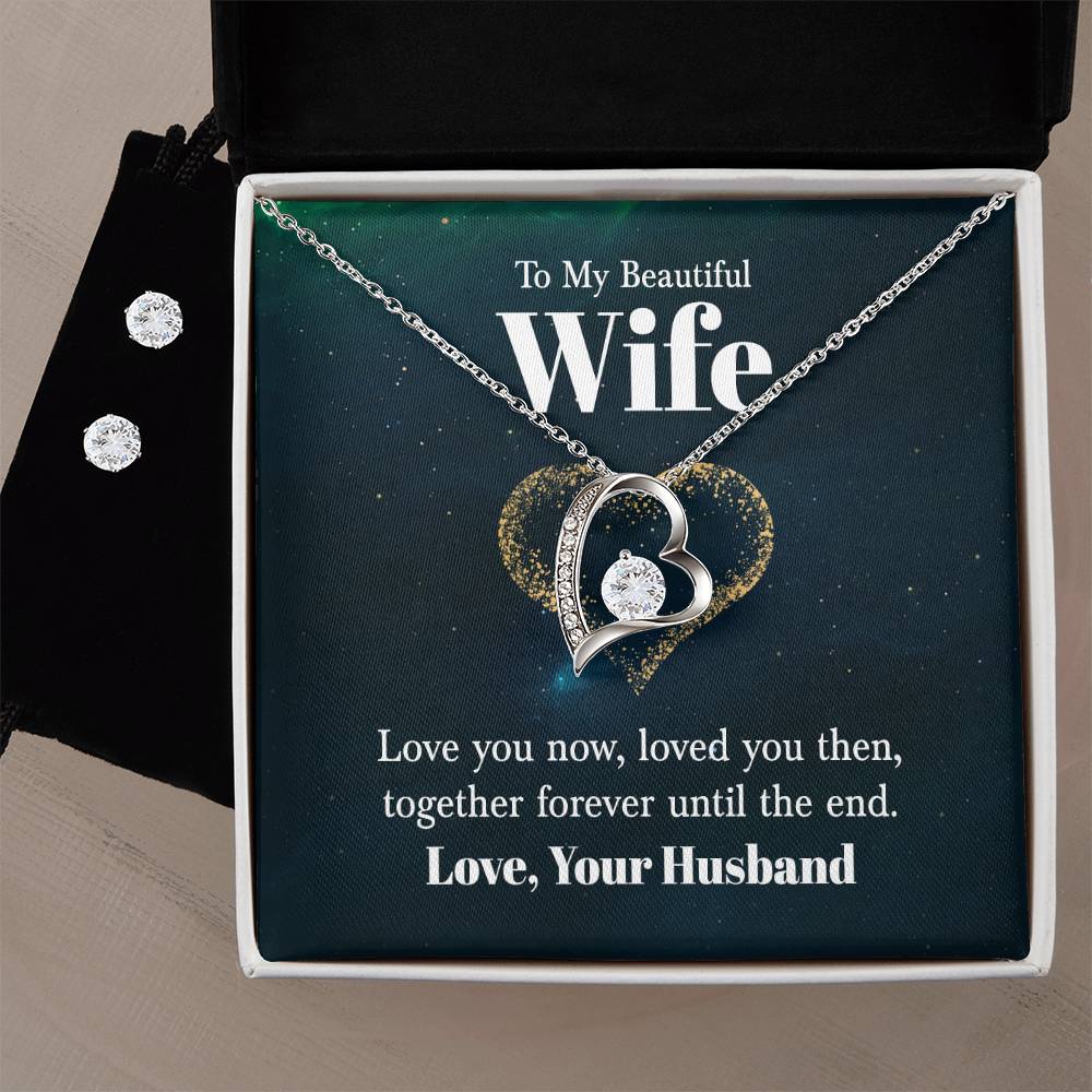 Enduring Love Heart Necklace and Earring Set for Wife  Perfect Gift for Special Occasions-[Heartfelt Family Gift]
