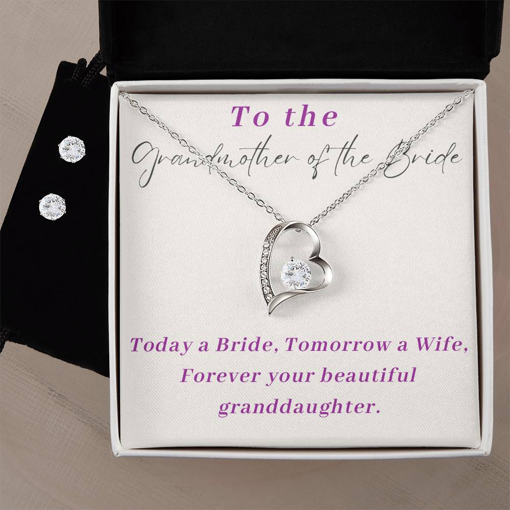 Grandmother of the bride Heart Necklace and Earring Set-[Heartfelt Family Gift]