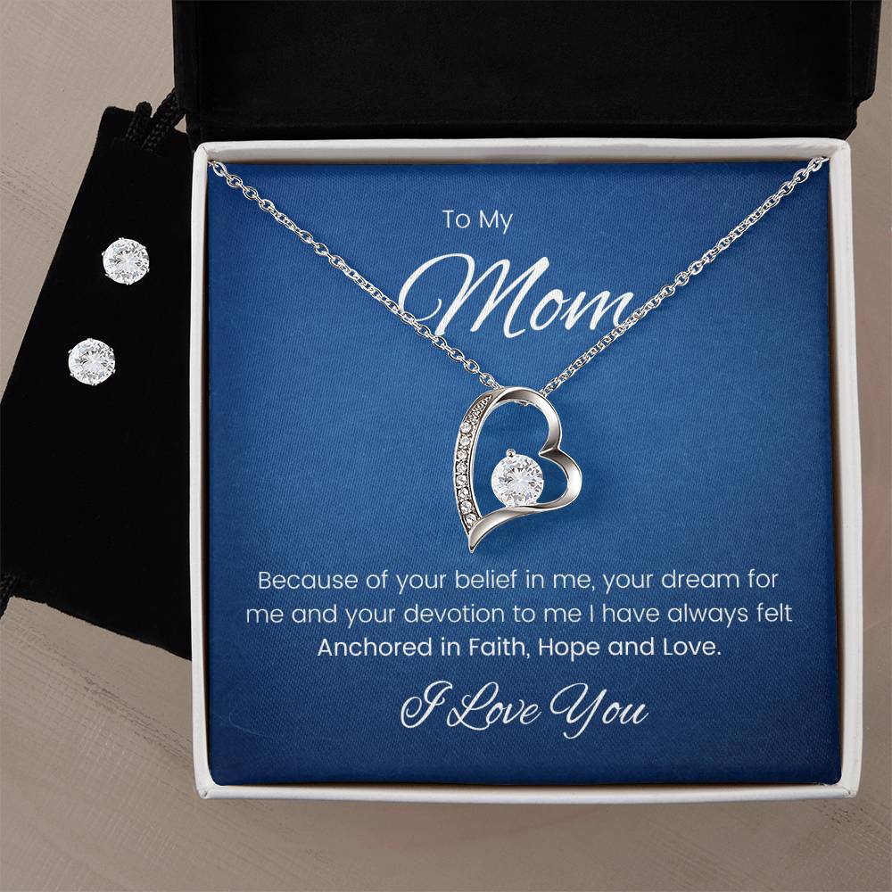 To My Mom Heart Necklace and Earring Set-[Heartfelt Family Gift]
