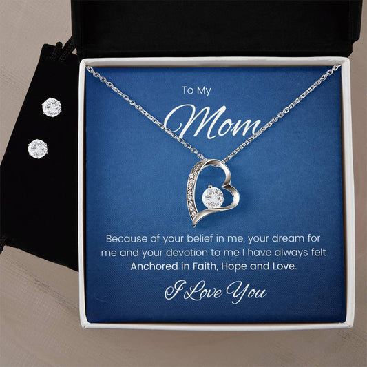 To My Mom Heart Necklace and Earring Set-[Heartfelt Family Gift]