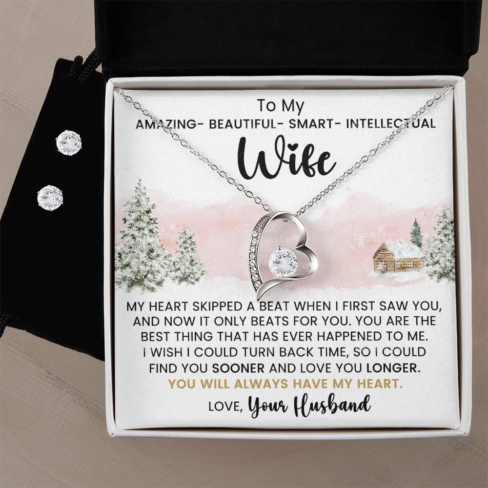 Christmas Heart Necklace and Earring Set for Your Wife - Elegant Holiday Gift  Max Length 255ORElegant Wife Christmas Set - Heart Necklace and Earrings  Max Length 255-[Heartfelt Family Gift]
