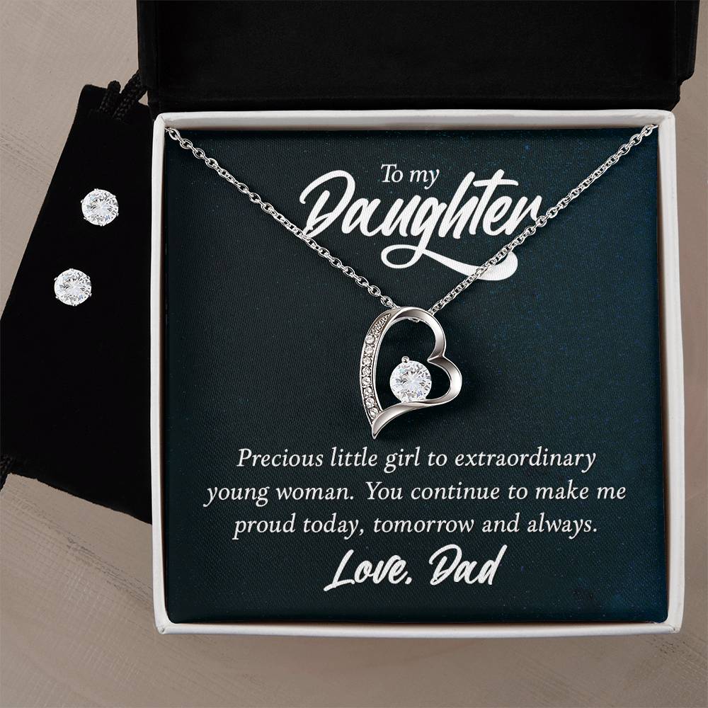 Daughter from Dad Heart Necklace and Earring Set-[Heartfelt Family Gift]