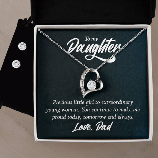 Daughter from Dad Heart Necklace and Earring Set-[Heartfelt Family Gift]