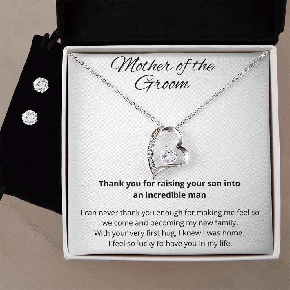 Mother of the Groom Heart Necklace and Earring Set-[Heartfelt Family Gift]