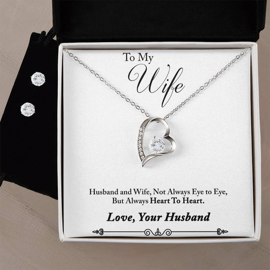 Stay Connected Wife Heart Necklace  Earring Set - Perfect Gift for HerorStunning Wife Heart Duo Necklace and Earrings - The Perfect Gift Set-[Heartfelt Family Gift]