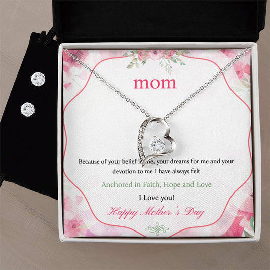 Mother's Day Heart Necklace and Earring Set-[Heartfelt Family Gift]