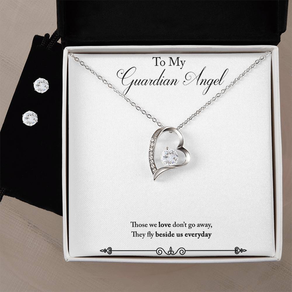 Guardian Angel Heart Necklace and Earring Set-[Heartfelt Family Gift]