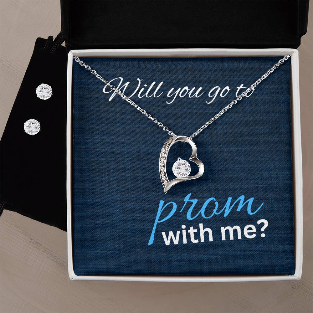 Prom Invitation Heart Necklace and Earring Set-[Heartfelt Family Gift]