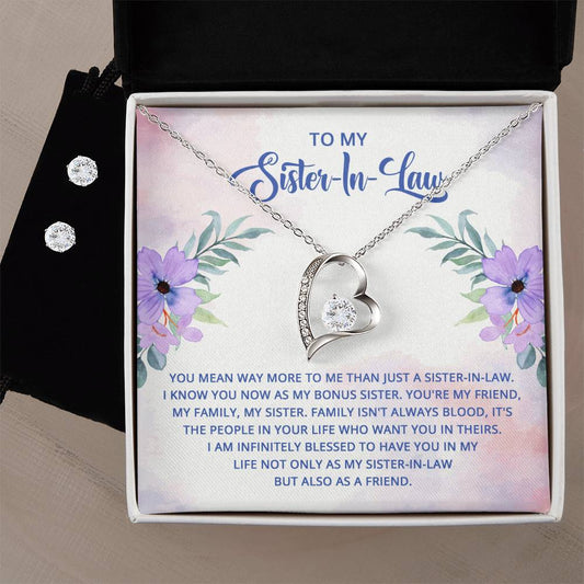 Sister in Law Heart Necklace and Earring Set-[Heartfelt Family Gift]