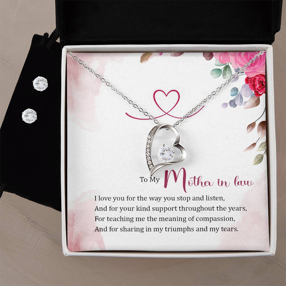 To my Mother in Law Heart Necklace and Earring Set-[Heartfelt Family Gift]