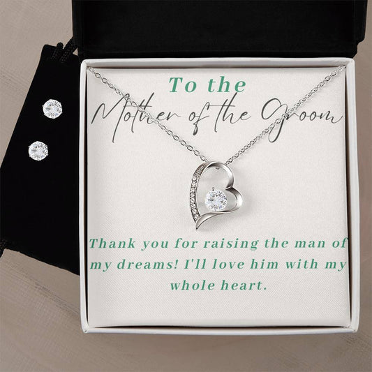 Mother of the Groom Heart Necklace and Earring Set-[Heartfelt Family Gift]