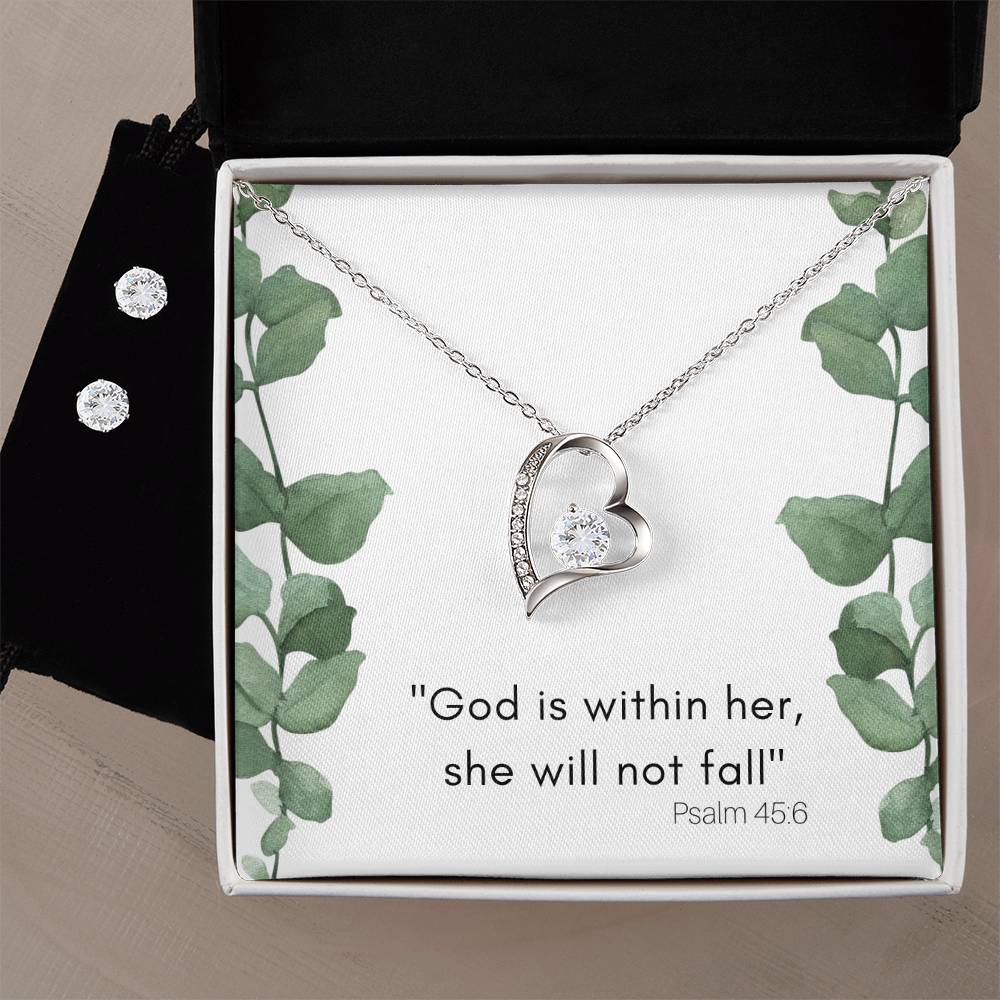 Sister in Christ Heart Necklace and Earring Set-[Heartfelt Family Gift]