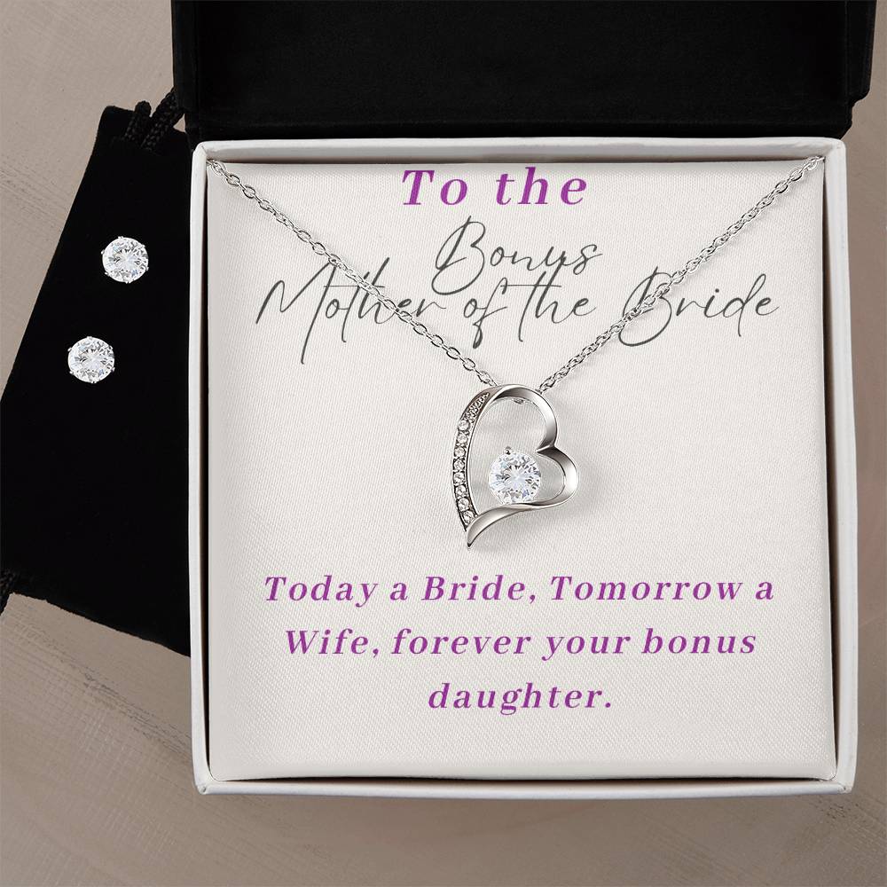 Stepmother of the Bride Heart Necklace and Earring Set-[Heartfelt Family Gift]