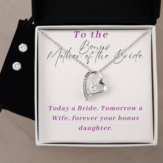 Stepmother of the Bride Heart Necklace and Earring Set-[Heartfelt Family Gift]