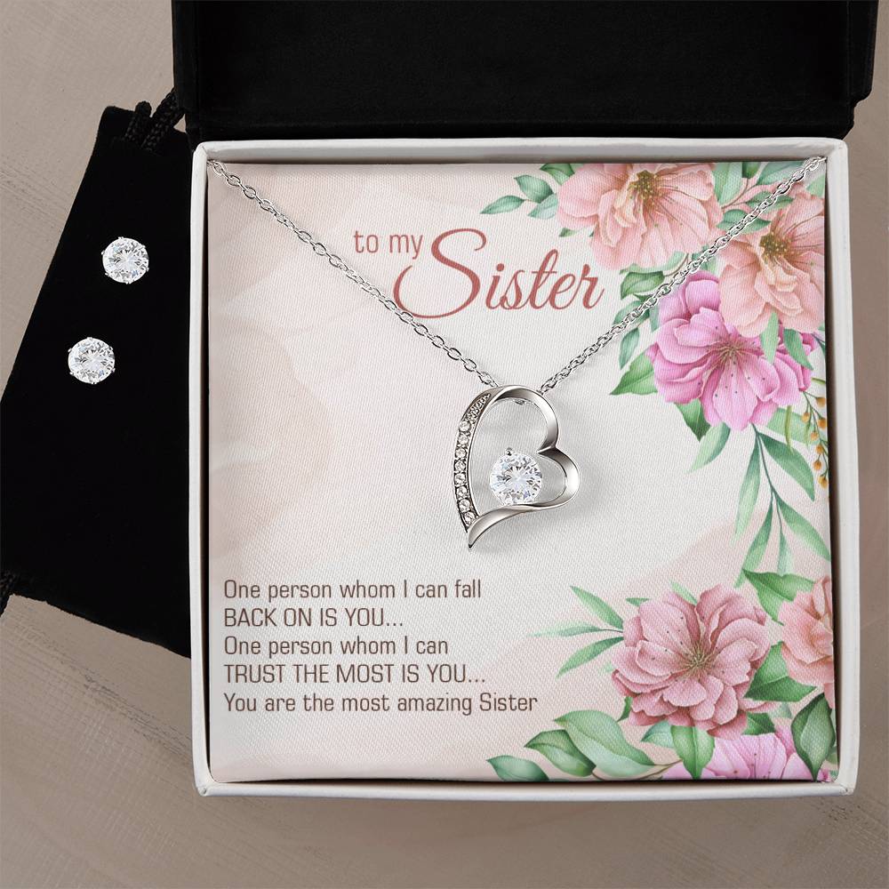 Sister Heart Necklace and Earring Set-[Heartfelt Family Gift]