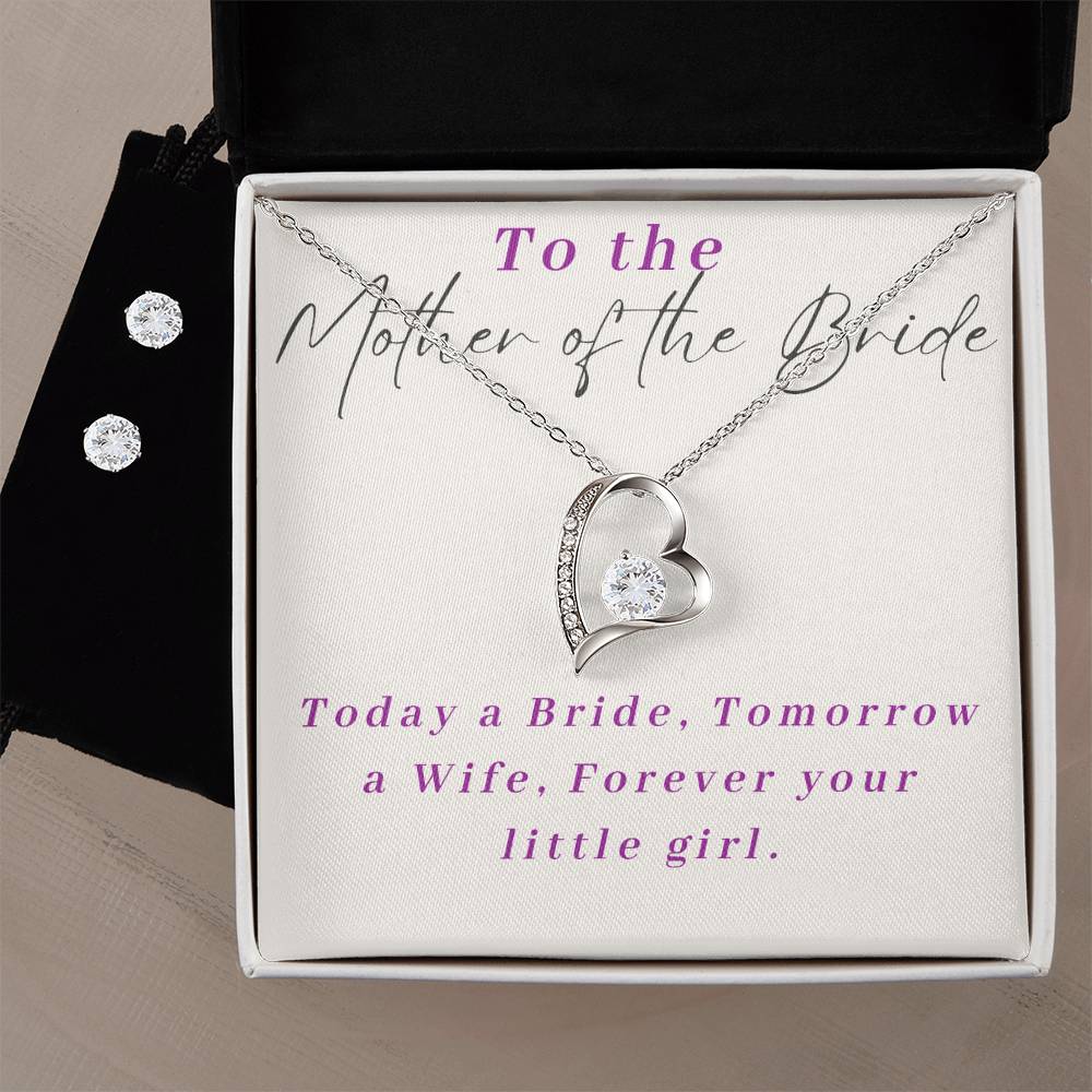 Mother of The Bride Heart Necklace and Earring Set-[Heartfelt Family Gift]