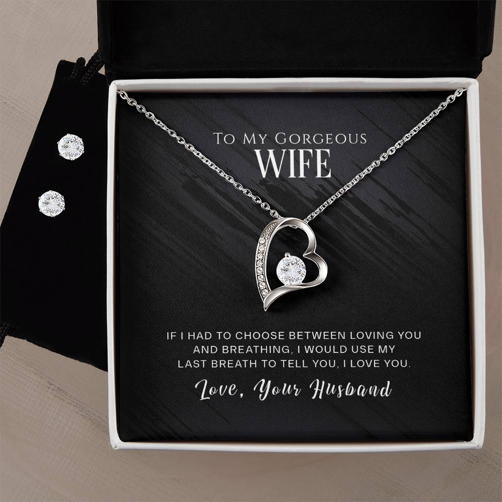 Stunning Wife Heart Necklace and Earring Set - Perfect Gift for Loved Ones-[Heartfelt Family Gift]