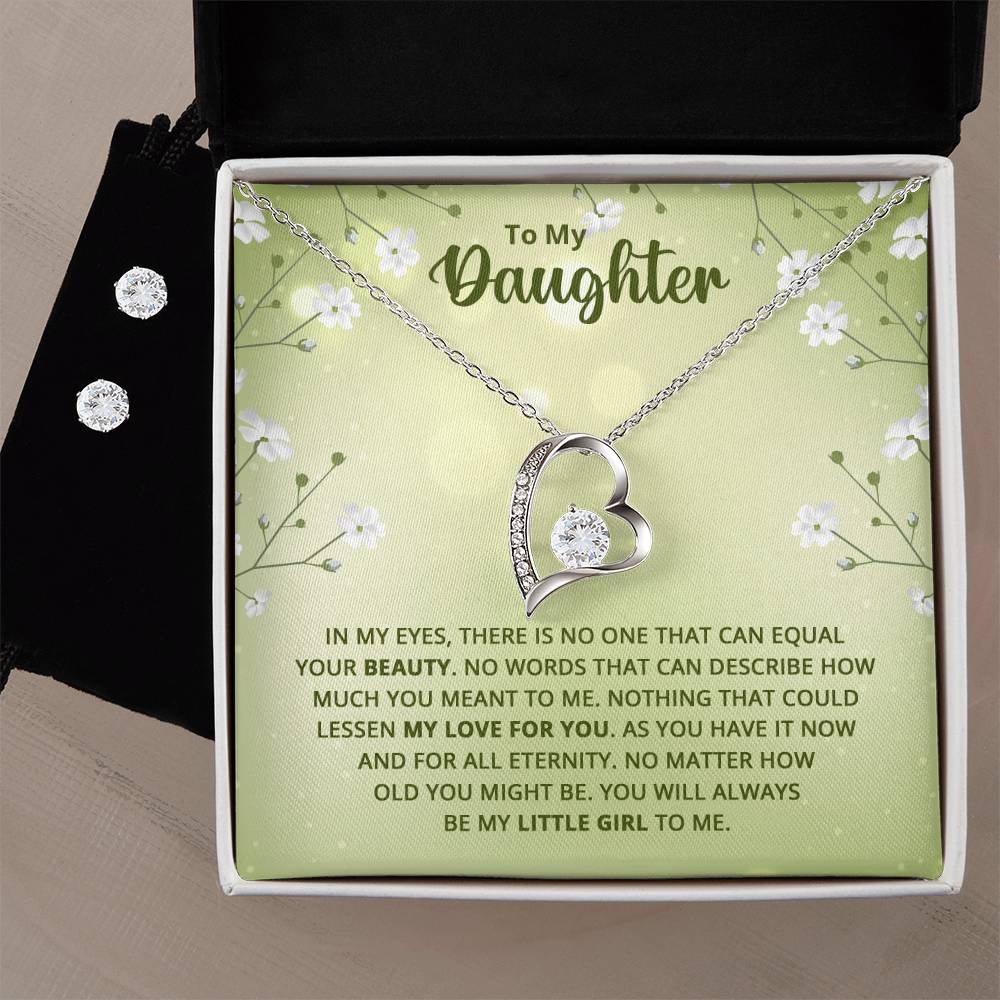 Daughter Heart Necklace and Earring Set-[Heartfelt Family Gift]