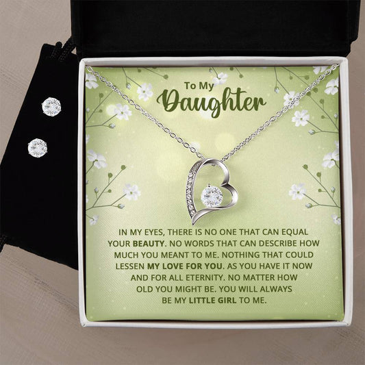Daughter Heart Necklace and Earring Set-[Heartfelt Family Gift]