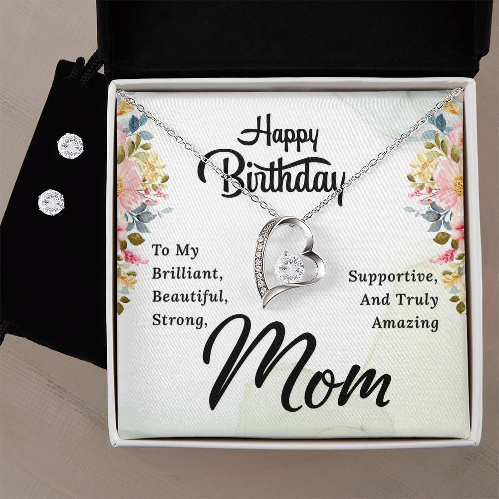 Happy Birthday Mom Heart Necklace and Earring Set-[Heartfelt Family Gift]