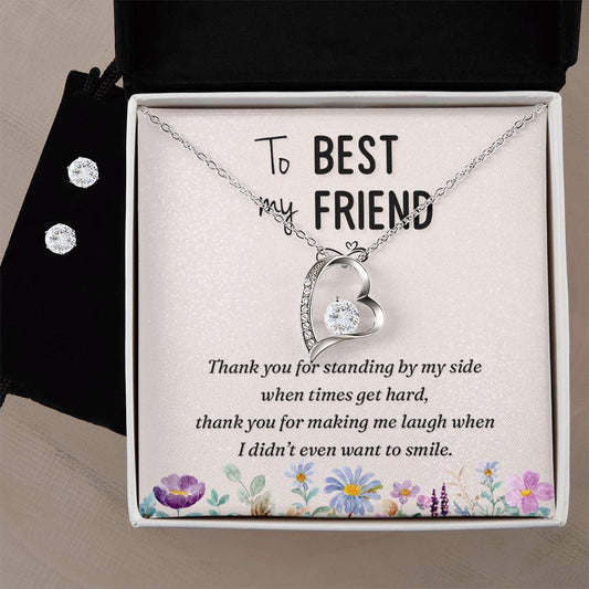 Best Friend Thank You Heart Necklace and Earring Set-[Heartfelt Family Gift]